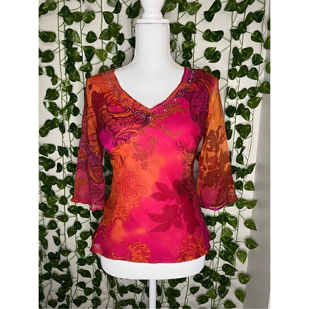 Separates by NYC Design Co. Multicolor Silk Paisley Beads Sequins Top Size SP